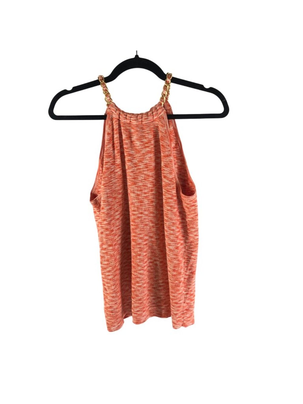 Michael Kors Womens Orange Chain Strap Tank Top L Knit Marled Logo Charm